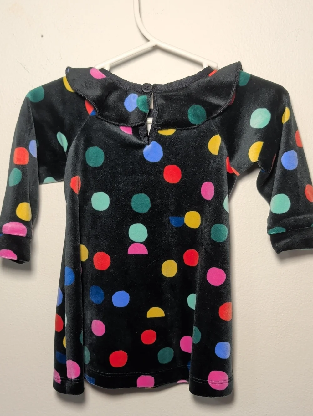 Hanna Andersson Velour Party Dress Confetti on Black Multicolor Polka Dots 3-6M